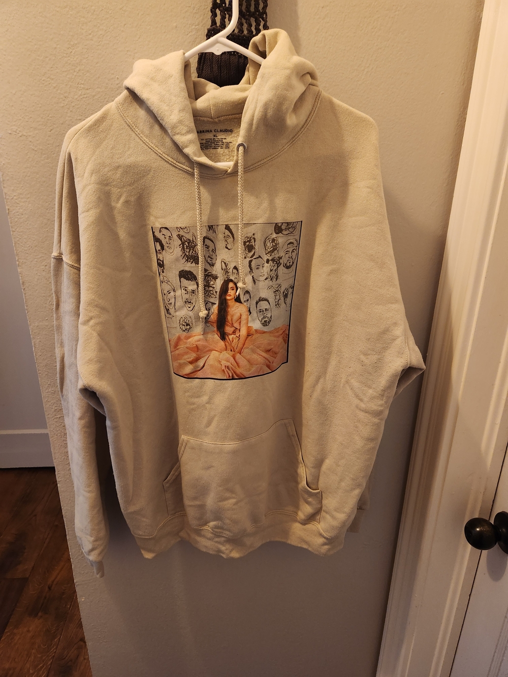 Graphic Pullover Hoodie - Beige Sweatshirt with Sabrina Claudio Album Photo